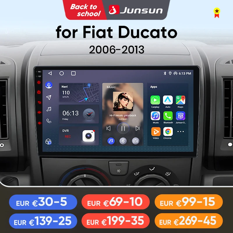 Junsun AI 4G LTE Wireless CarPlay Android Auto autoradio per Fiat Ducato Peugeot Boxer Citroen Jumper 2006-2015 GPS Navi RDS FM