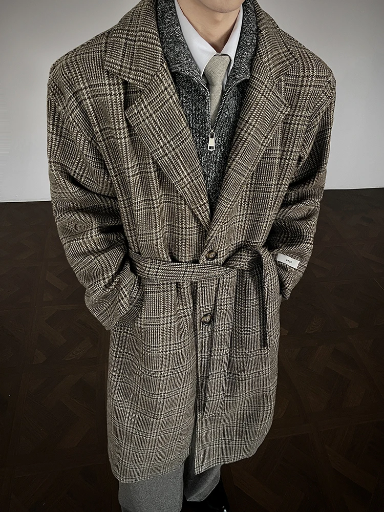 

Мужское шерстяное пальто в американском ретро-стиле, средней длины, осенне-зимнее, модное, свободного кроя, до колен, ветровка-куртка