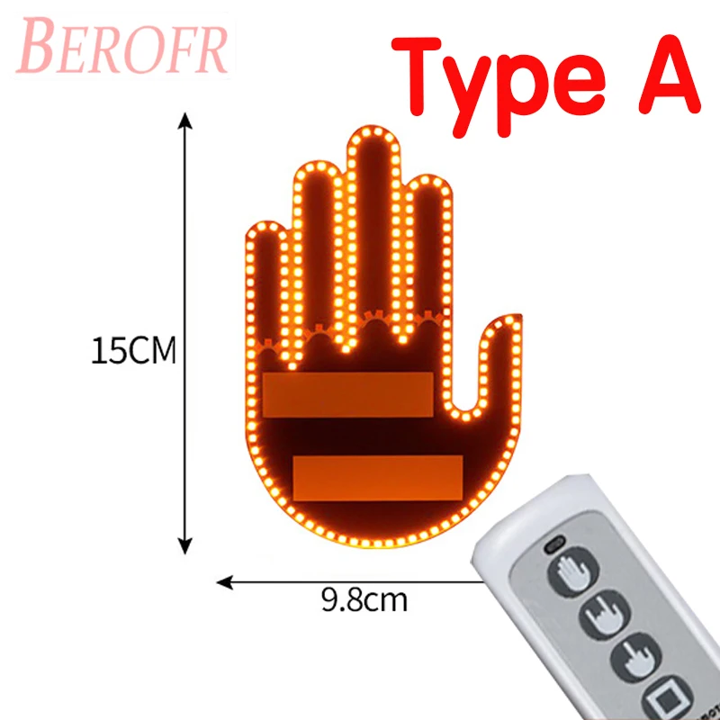 New Fun Universal Car LED Finger Light with Remote Car Rear Window Sign Amber Middle Finger Warning Brake Light Road Rage Sign