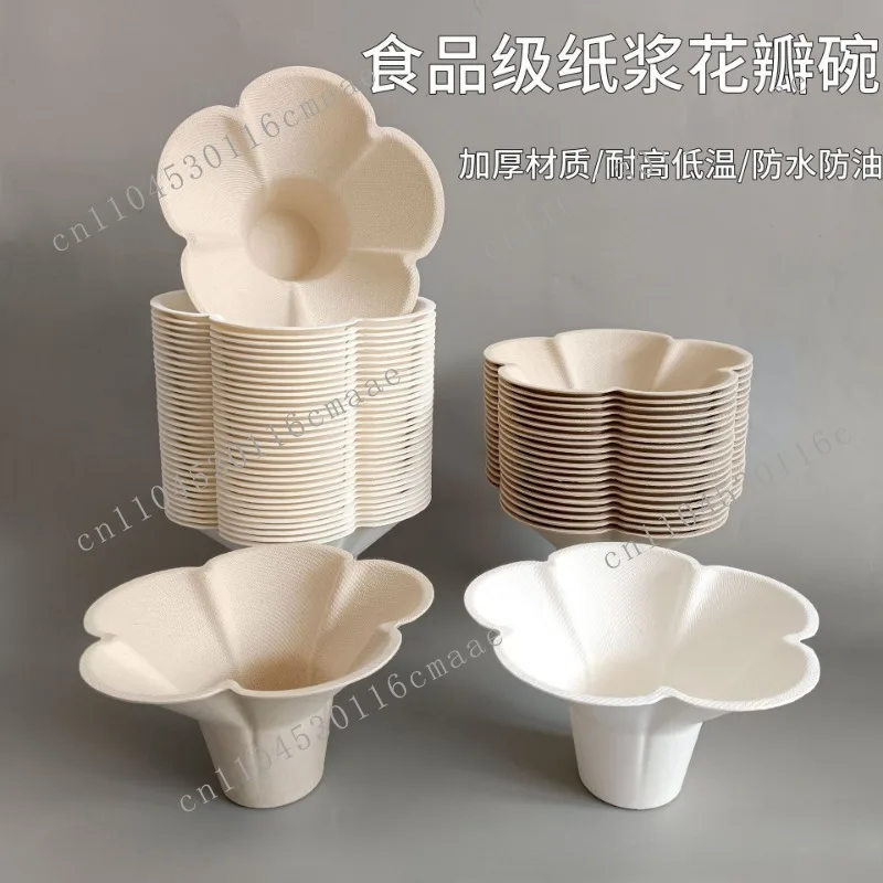 Disposable cotton ice petal bowl commercial degradable smoothie ice cream bowl dessert takeaway packing paper bowl