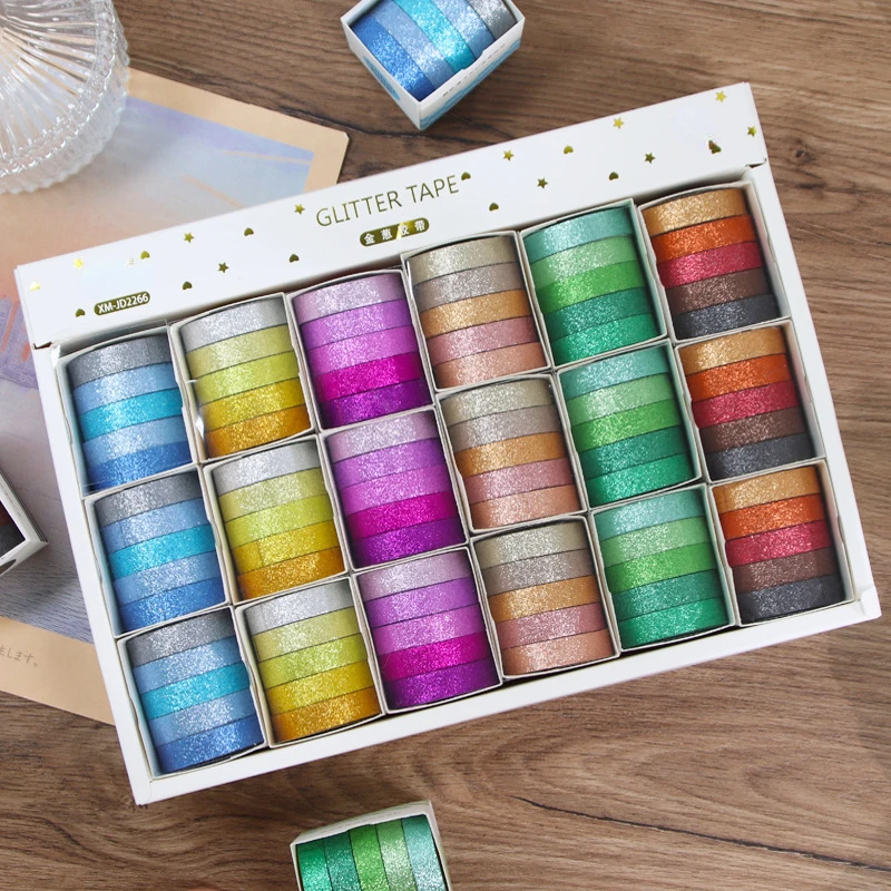 

5 roll/box Glitter Washi Tape Japanese Paper DIY Planner Masking Tape Adhesive Tapes Stickers Decorative Stationery Tapes