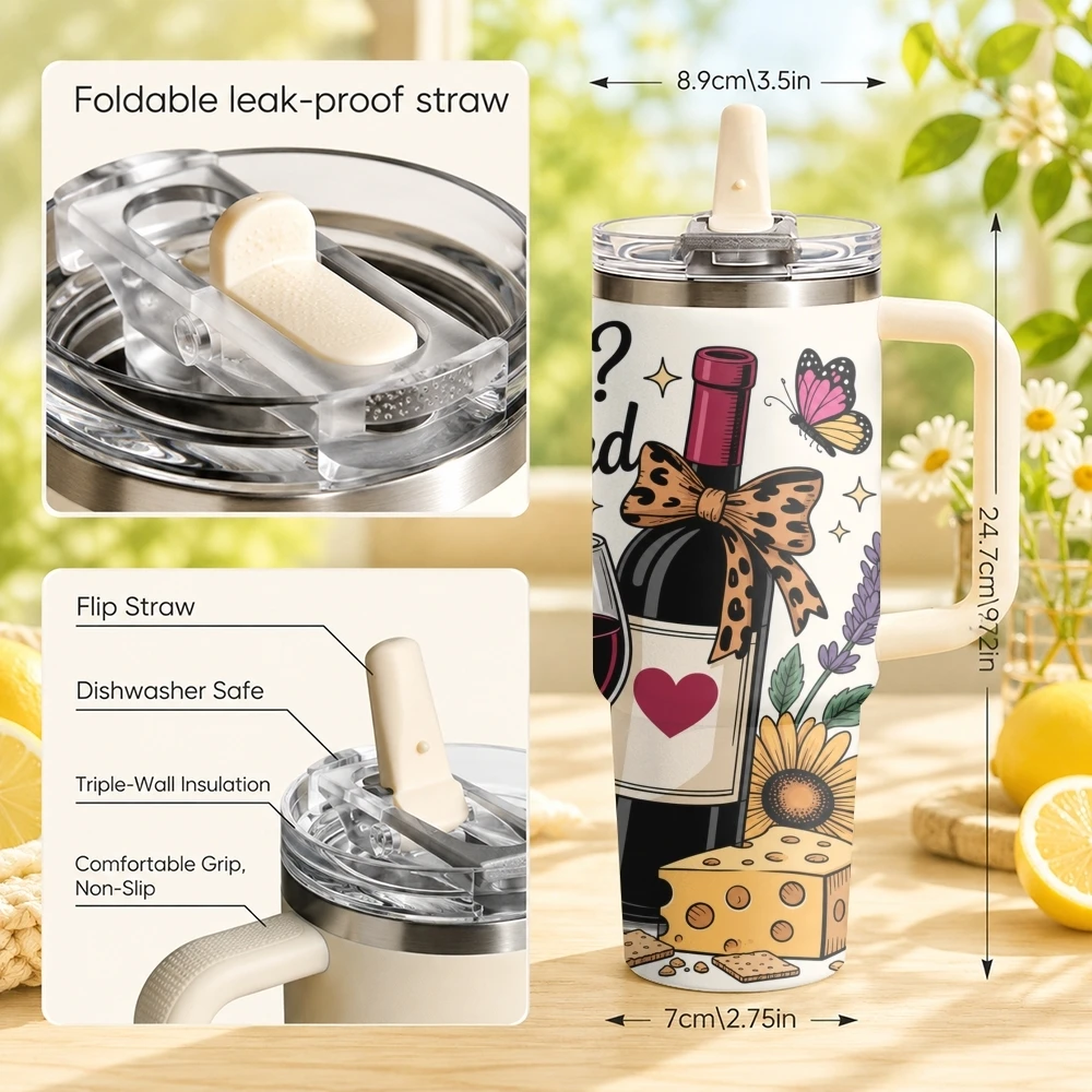 Sip Happy Vacuum Flasks 40oz Stainless Steel Tumbler with Handle Straw Lid Vacuum Insulated Double Wall Leak Proof