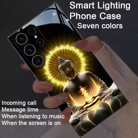 Luxury Buddha LED Flash Phone Case For Samsung Galaxy S25 S24 S23 FE S22 S21 Ultra Plus A73 A72 Z Fold 7 6 5 LED Lighting Cover