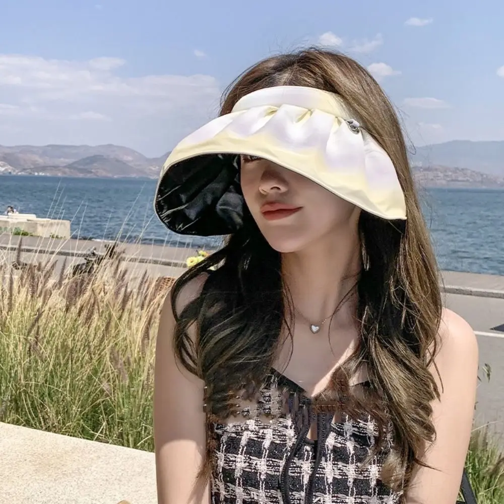 

Outdoor Beach Cap Breathable Flower Visor Cap Big Brim Sweet Empty Top Hat UV Protection Korean Style Women Sunhat Girls