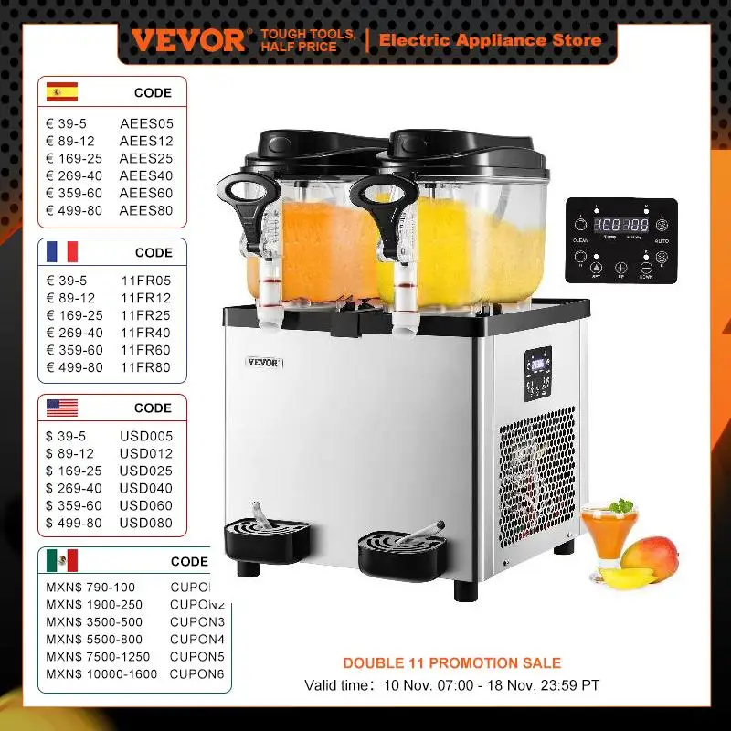 VEVOR 2x6L Commercial Beverage Slush Machine Frozen Drink Juice Dispenser Ice-Cool Smoothie Maker Equipment for Restaurant Bar