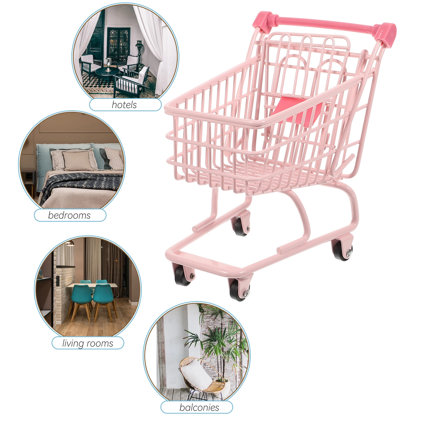 

1pc Pink Shopping Basket Mini Storage Cart Small Space Furniture Supermarket Playset Pretend Trolley Material Home Decor