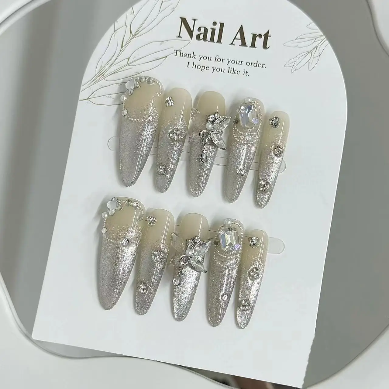 

Пресс для ногтей «кошачий глаз» ручной работы — дизайн Smoky Aura с декором в виде бабочки и цепочки, уникальные роскошные глянцевые накладные ногти для женщин