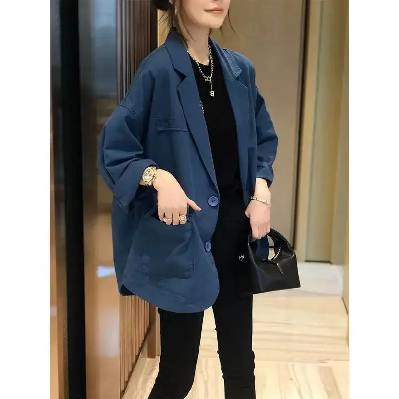 Plus Size Clothing for Women Blazers Office Lady Spring Autumn Full Notched Simple Women Coat Jacket Simple Vintage All-match