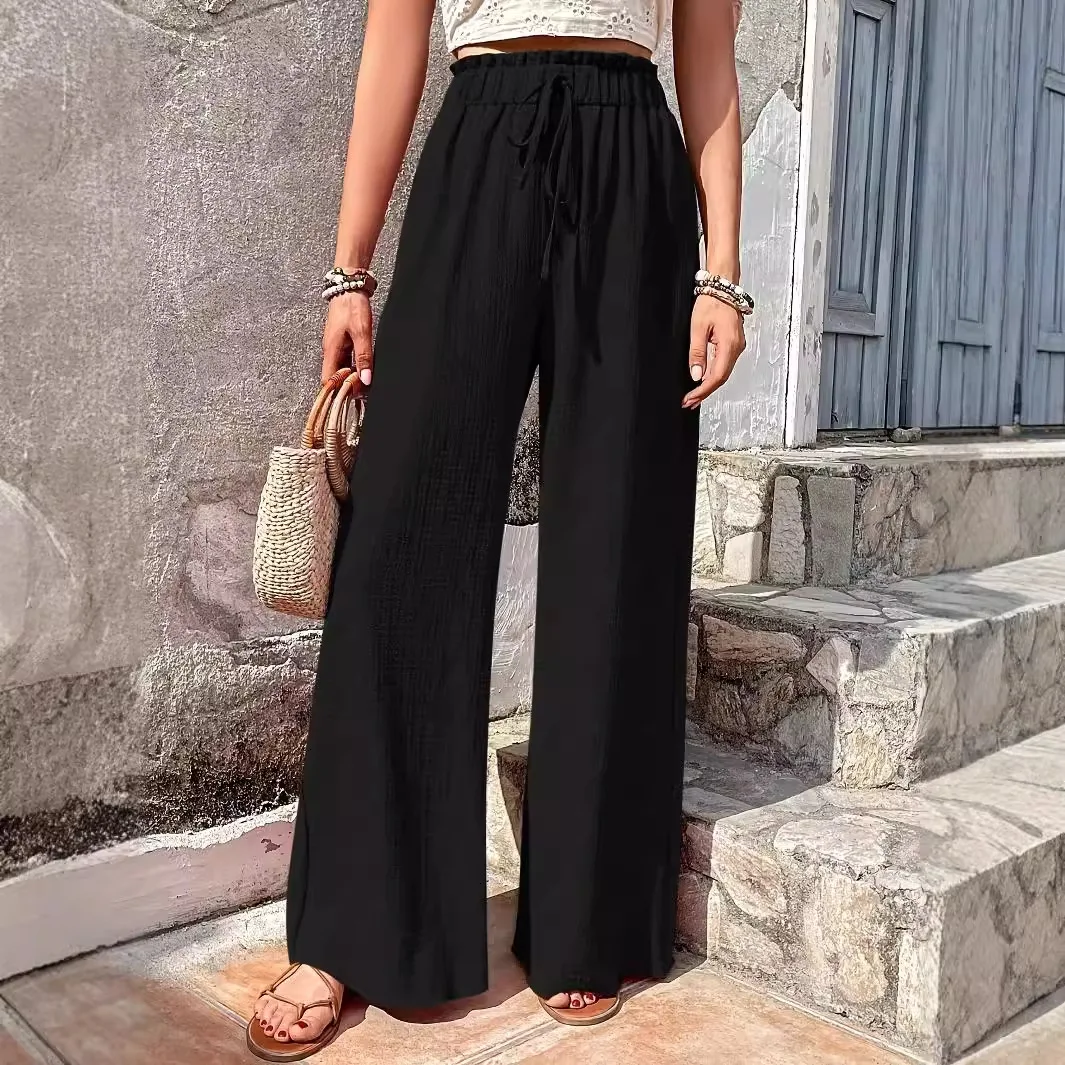 Luźne spodnie damskie z szerokimi nogawkami, wzór bąbelkowy, styl uniwersalny, na wiosnę, jesień i lato, elastyczna talia.