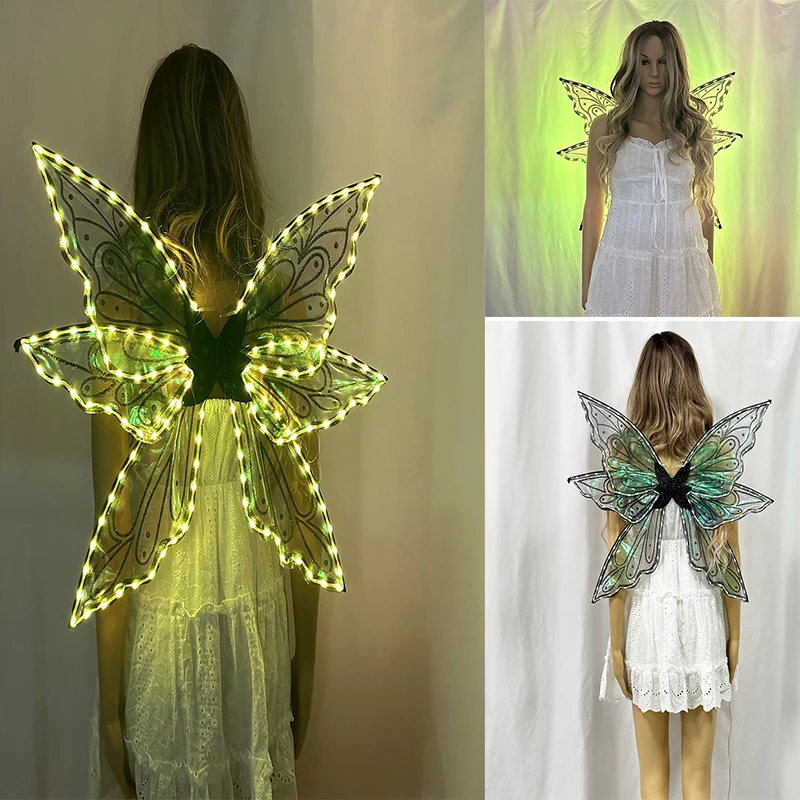 Nowe Świecące Skrzydła Motyla Kolorowe Podświetlane Kostiumy Sceniczne Skrzydła do Cosplayu Rekwizyty Skrzydła Sterowane Aplikacją i Pilotem dla Dziewczynek