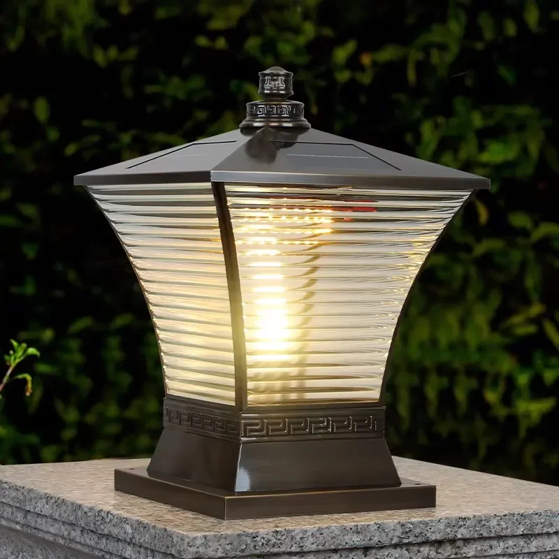 Solar-powered All-copper Pillar Lamp, Modern Outdoor New-style Gate Pillar Light for Villa Gates, Courtyard and Wall Pillar