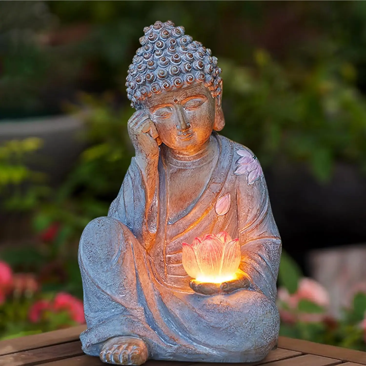 

Solar Buddha Statue with Lotus Light, IP65 Waterproof Outdoor Decor for Garden, Home, Patio