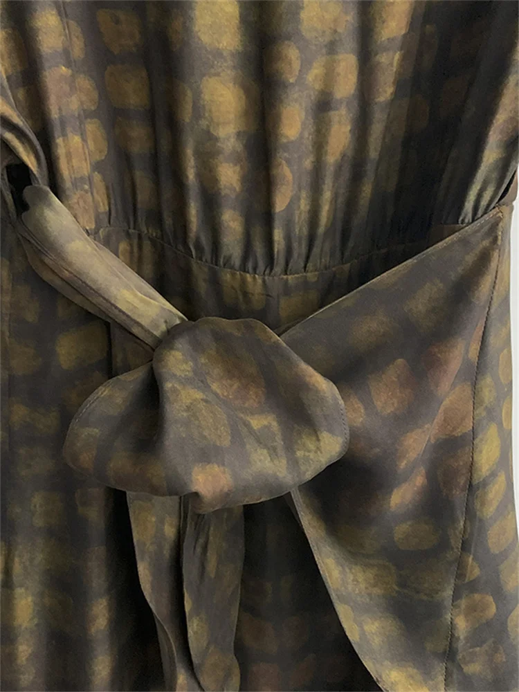 فستان كوبرو نسائي عتيق منقوش موديل 100% فستان ميدي للخصر أنيق للسيدات برقبة على شكل حرف v وأربطة وأكمام قصيرة وأردية طويلة