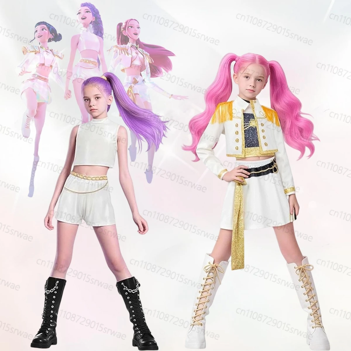

KPOP Demon Hunters Cosplay Children's Cosplay Stage Outfits Girl Idol Group Costumes Party Dress Anime White Uniform