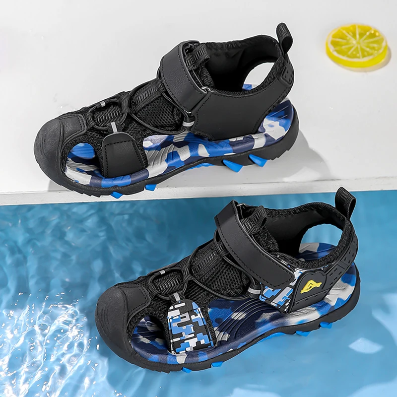 Outdoor Sport Children Anti-Bump Closed Toe Sandals Fashion Breathable Mesh Shoe Boy\'s Casual Anti Slip Beach Sandails