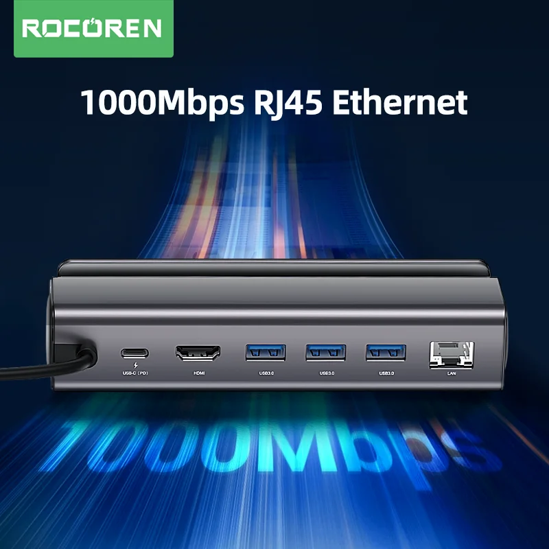 Rocoren 스팀 데크 도킹 스테이션, 6 in 1 USB C 허브, HDMI 호환 4K60Hz RJ45 독, 스팀데크 닌텐도 스위치 ASUS 로그 앨리용