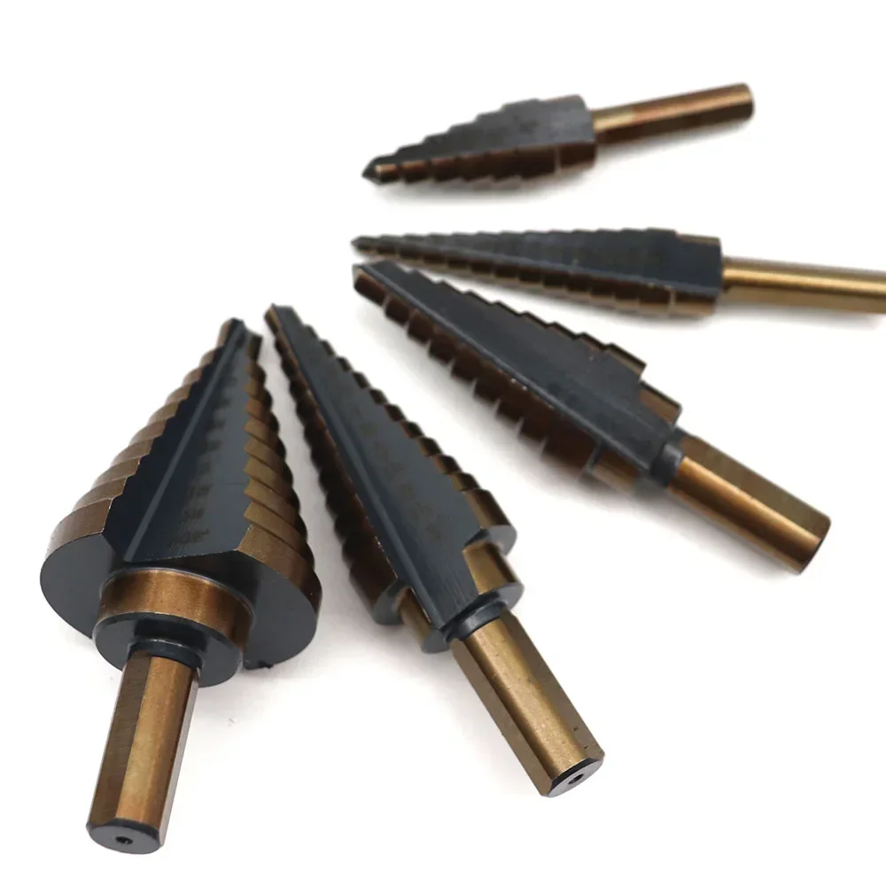 

5 шт., ступенчатое сверло из быстрорежущей стали из быстрорежущей стали, кобальтовое сверло для резки отверстий в металле, дереве, сердечник 1/4-1-3/8 3/16-7/8