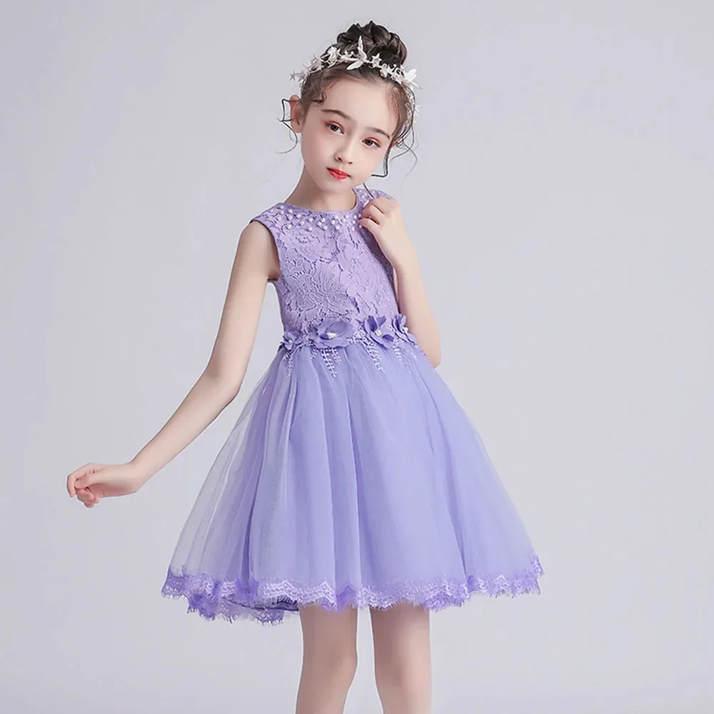 Beading Christmas Girl Princess Dress Baby One-piece Kid's Casual Clothes Lace Flower Party Gown From 8 10 12 14 Years