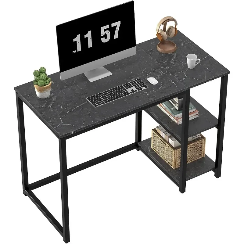 

Computer Desk 40 Inches with 2-Tier Shelves Sturdy Home Office Desk with Large Storage Space Modern Gaming Desk Study Writing