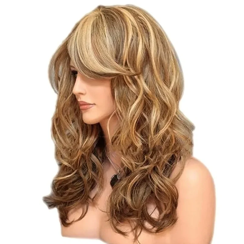 Long Curly Wig For Women Ladies Party Natrual Mixed Brown Blonde Synthetic Hair Wigs