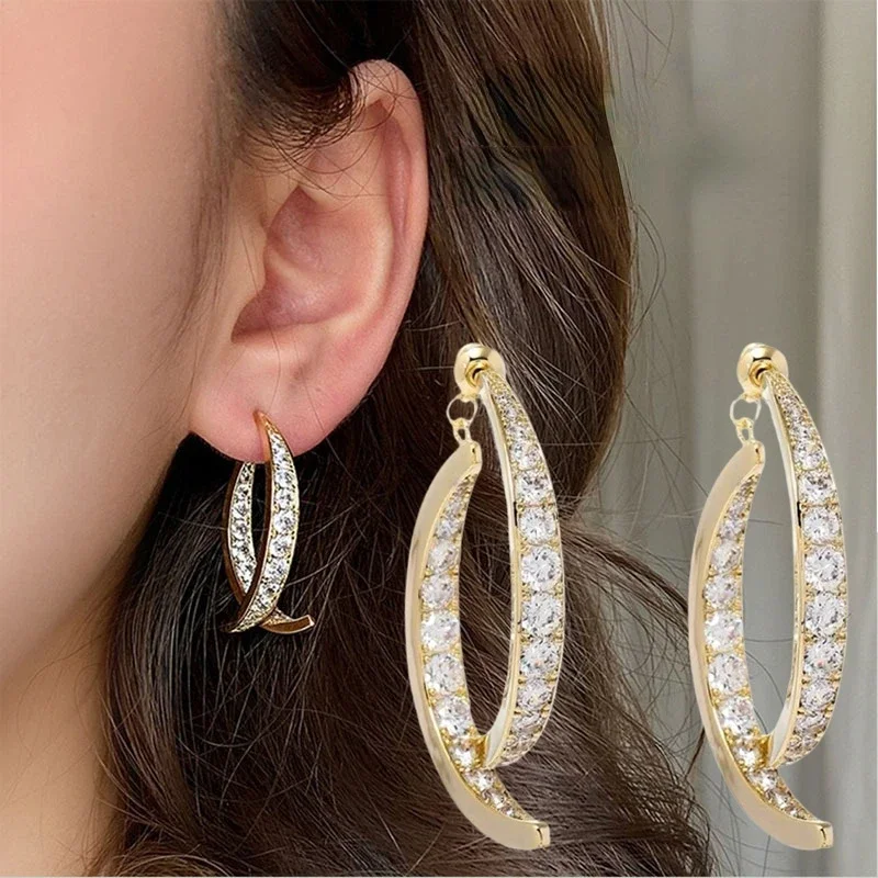 Cross Curved Earrings 2021 Trend for Women Stick Drop Zircon Ear Cuffs Girls Gold/Silver Color Rhinestone Earrings Jewelry Gifts