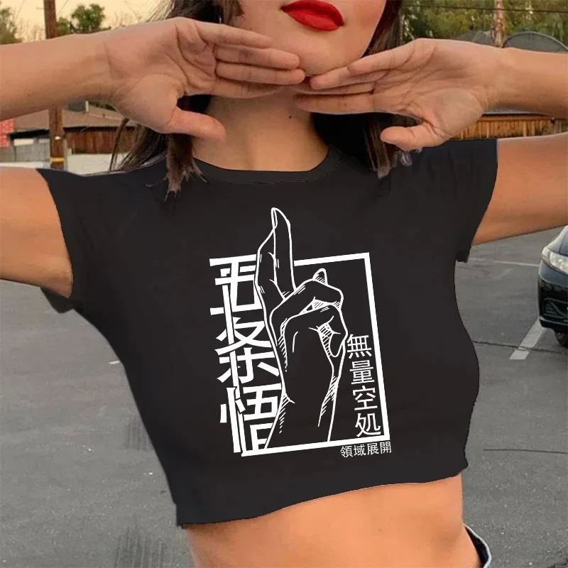 Streetwear Crop Top  Tshirt Manga Japanese Anime Jujutsu Kaisen T Shirt Gojo Satoru Tops Yuji Itadori Cropped Tees T-shirt