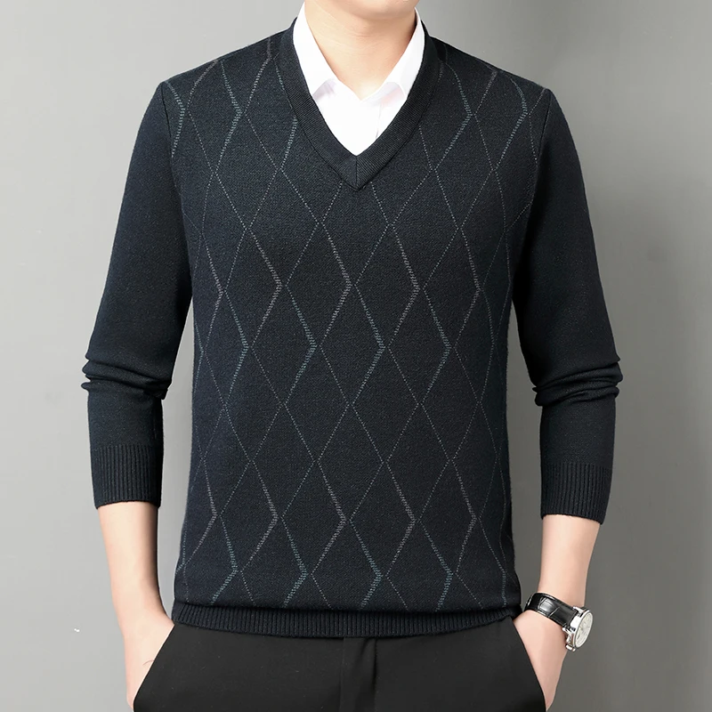 

Мужской вязаный свитер Thiened V-Ne с вышивкой, повседневный, осенне-зимний, деловой, с ромбовидным узором, Ciwalk, с длинными рукавами