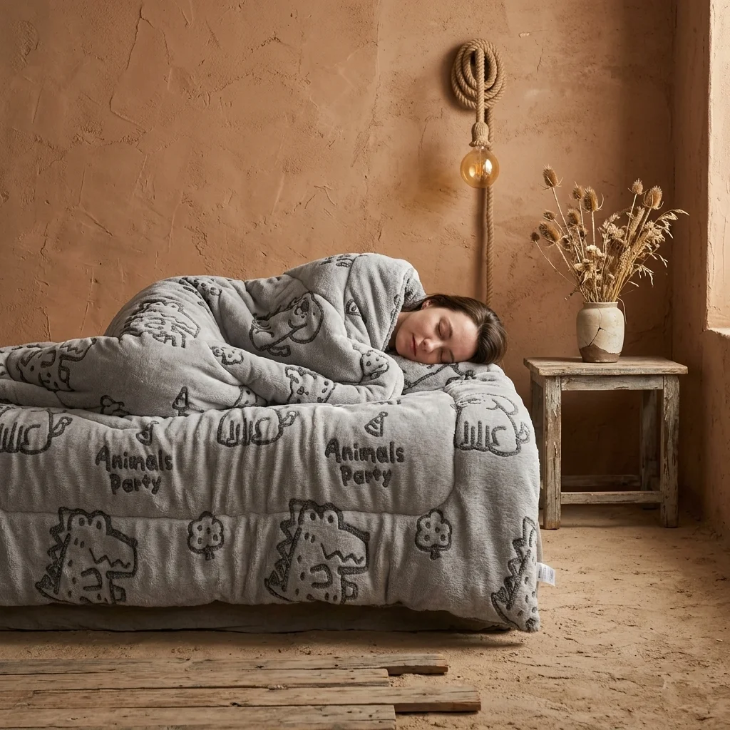 Autumn Winter Lamb Fleece Blanket  Snowflake and Floral Print  Thick Plush Warm for Hotel Home.