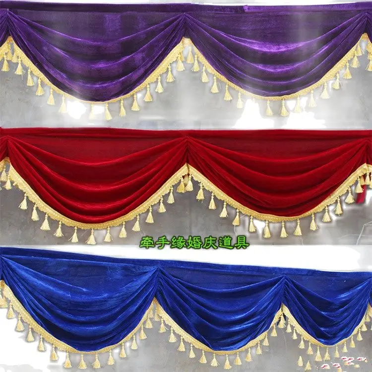 

Gold Velvet Wedding Props Background Gauze Tassel Pendant Decoration Stage Ceremony Backdrop Curtain