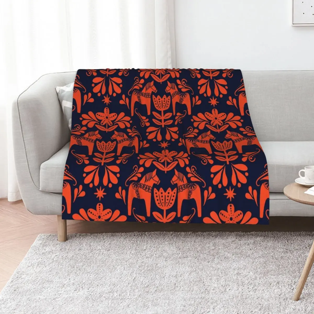 Folk Art Dala Horse - Navy Blue and Burnt Orange Throw Blanket Summer Beddings Sofa Quilt Decorative Beds Flannels Blankets