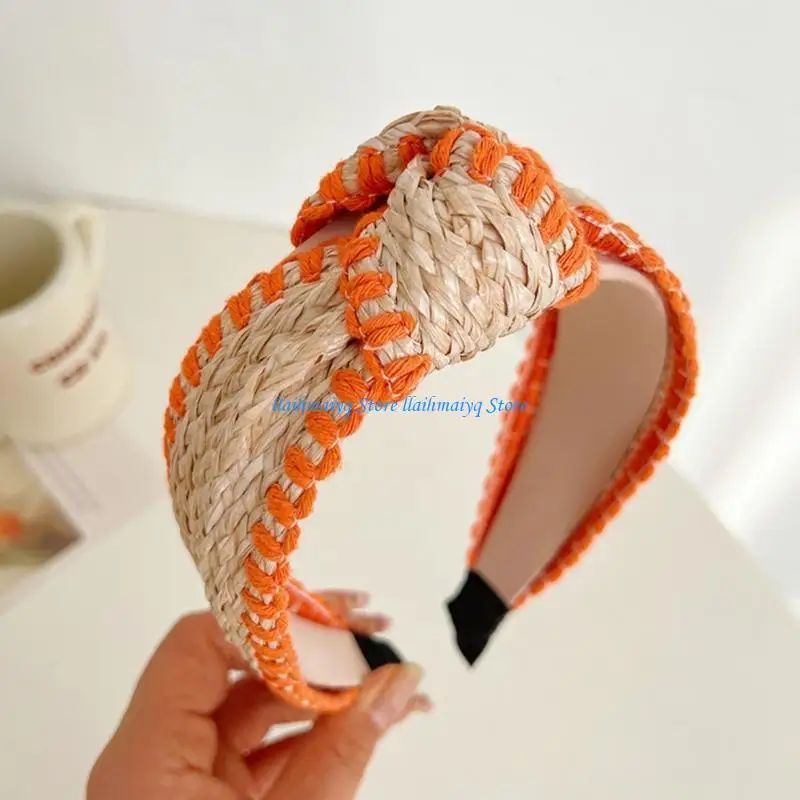 

573B Headpiece Elegant Woven Straw Headband Photoshoot-Props for Easter Festival