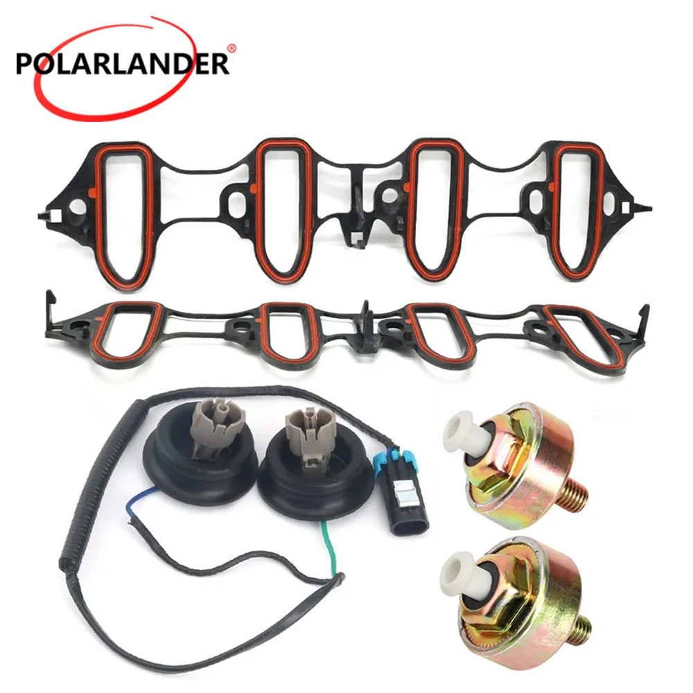 Dual Knock Sensor + Harness + Intake Manifold Gasket Kit Replace 12601822 213-3521 for Chevy GMC Cadillac