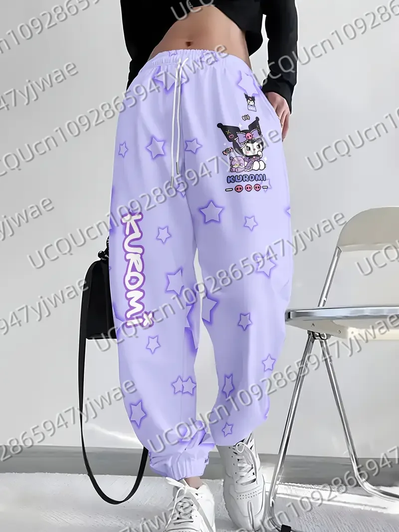 Sanrio Kuromi 여성 캐주얼 조깅 바지 핑크 캐주얼 바지 봄/여름 야외 남성 긴 바지 바지
