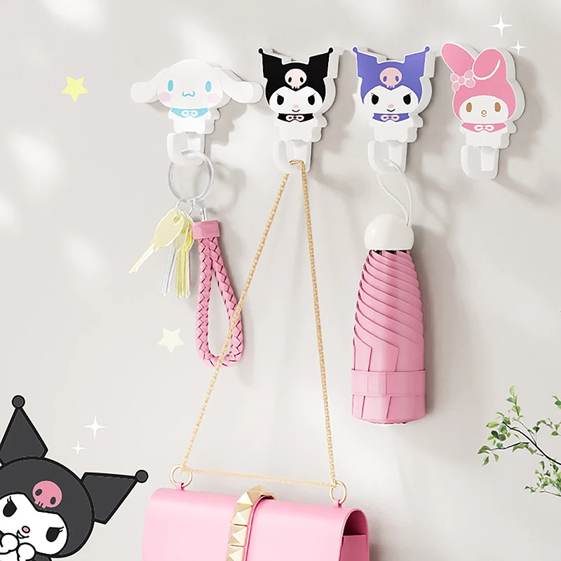 Anime Sanrio Hello Kitty Cartoon Hook New Kuromi Melody Nail-Free Adhesive Hook Kitchen Bathroom Key Multi-Purpose Hook Decor