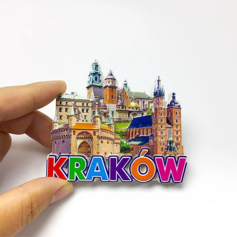 Polonia, Cracovia, recuerdo turístico, artesanías, decoración arquitectónica creativa, regalo magnético para refrigerador
