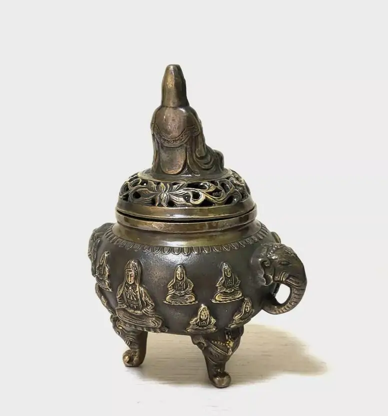 Antiques Old Bronze Censer Kwan-yin lucky Incense Burners