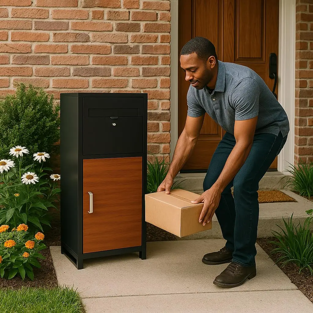 Outdoor Package Delivery Box - Lockable Black Metal Parcel Drop Box, Anti-Theft, Waterproof, Rustproof, Ideal for