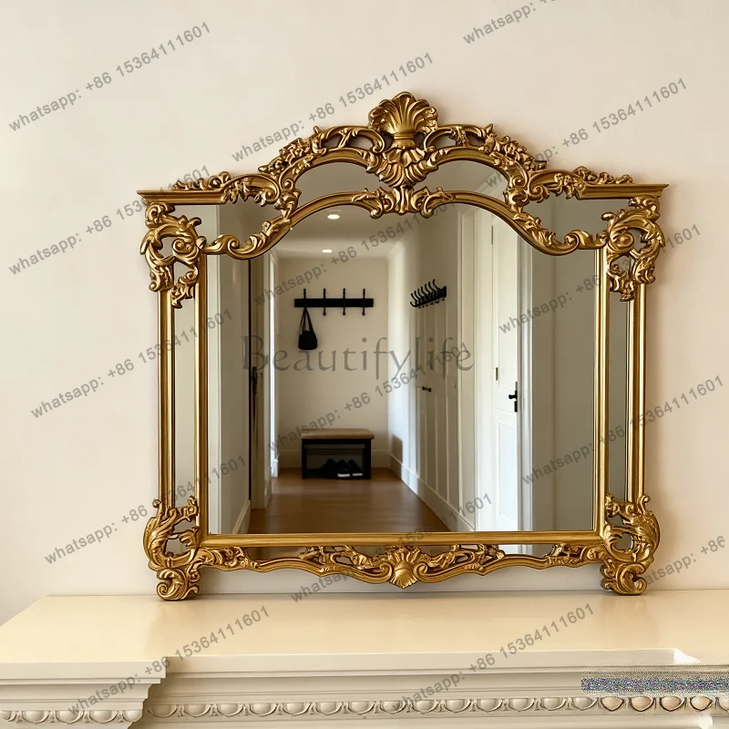 French retro background wall dining side mirror American baroque carved art fireplace decoration European makeup mirror