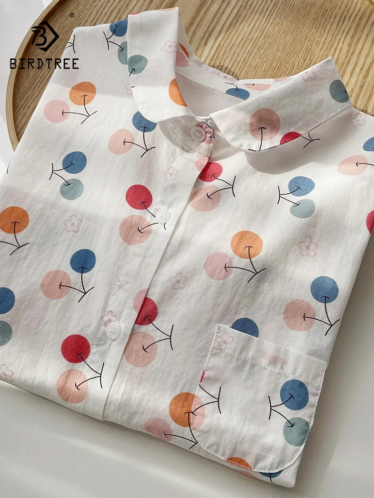 

Новая летняя женская хлопковая рубашка с коротким рукавом 2026 года, с отложным воротником и принтом, в стиле Mori Girl, модная, омолаживающая, свободная блузка T64751CC