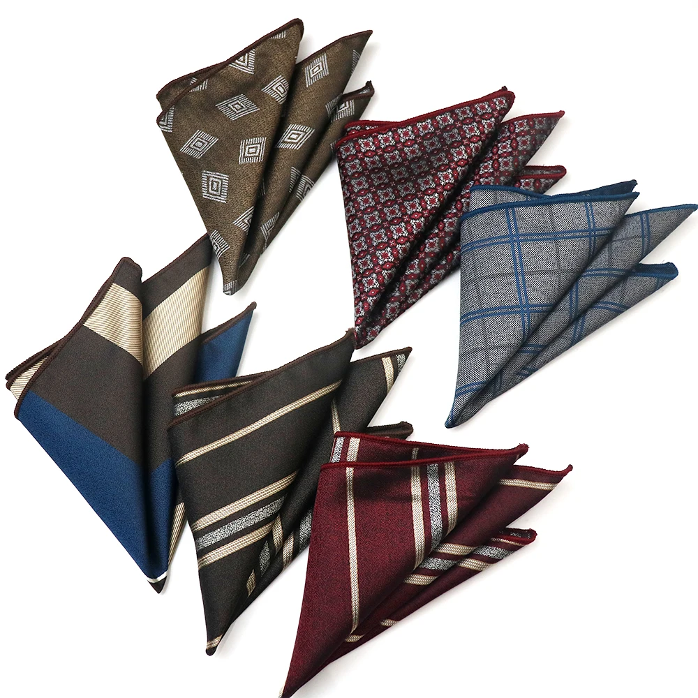 

Новый модный мужской платок-паше 2025 года в клетку и полоску, темно-синий, с карманом, из полиэстера, для свадеб и торжеств, аксессуар для костюма, галстук