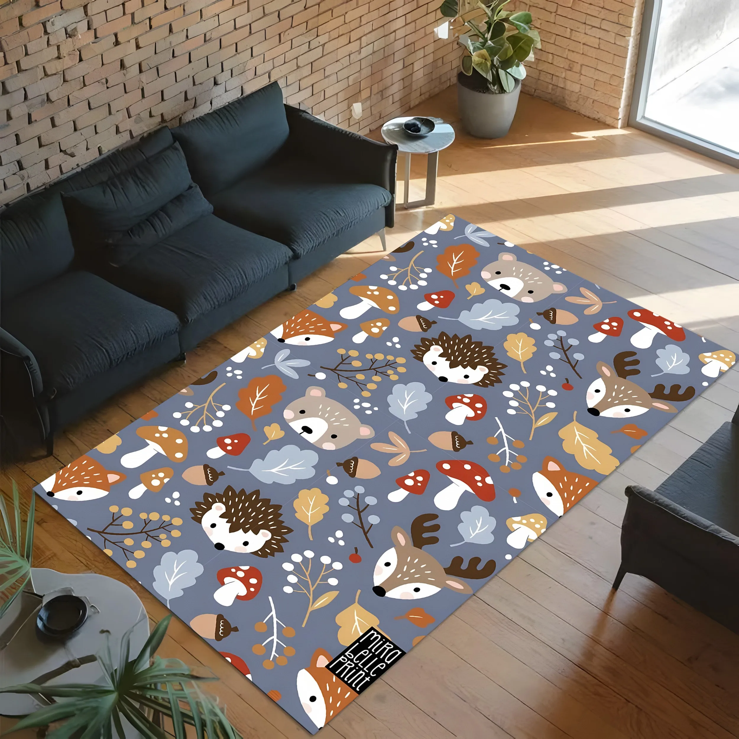 Halloween Carpet 2D Large Rug Cute Forest Themed Mushroom Leaf Prints Soft Eye Catching Colors Perfect Warm Festive Autumn Chris