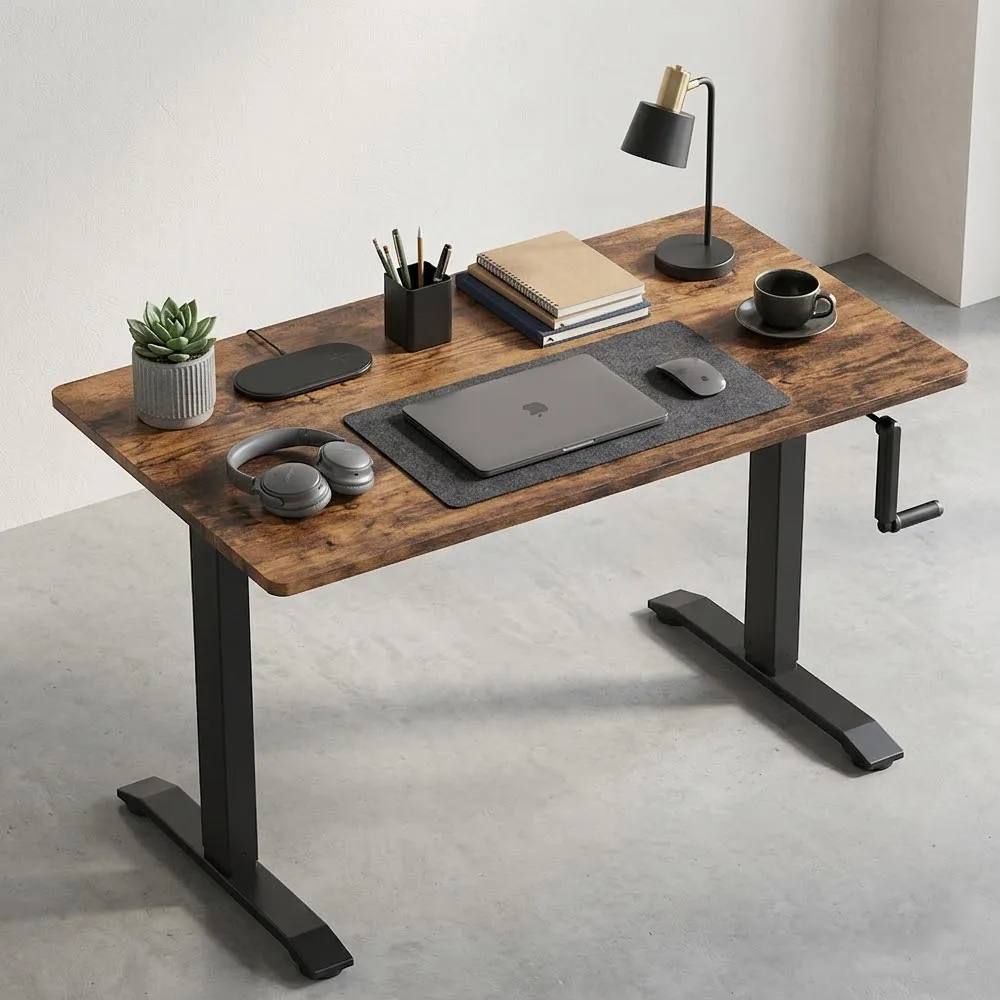 Heavy Du ty Steel Construction Manual Height Adjustable Desk Hand Crank Sit Stand Standing Desk Frame for Home Office Desk