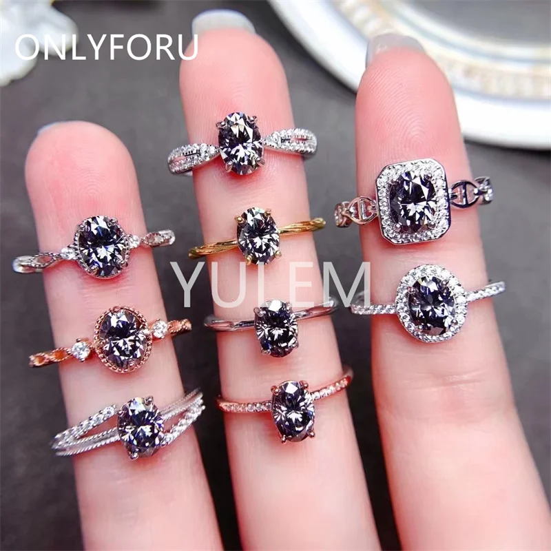 Luxury Gray Moissanite Ring Size 5*7mm 1 Carat  VVS Gray Diamond Rings for Women S925 Sterling Silver