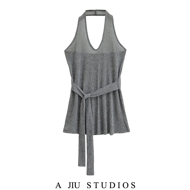 

American Sle Spicy ey Micro See-tough ter Top Women Summer Belted Waist Ba Outerwear Svel irt
