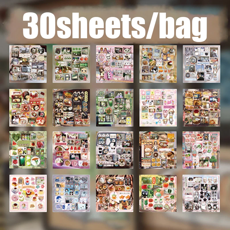 Mr Paper 30/60pcs Geluk Notebook Serie Vierkant Gesneden Film Sticker Boek Japan Korea Leuke INS Stijl Handboek DIY Dagboek Guca Plat