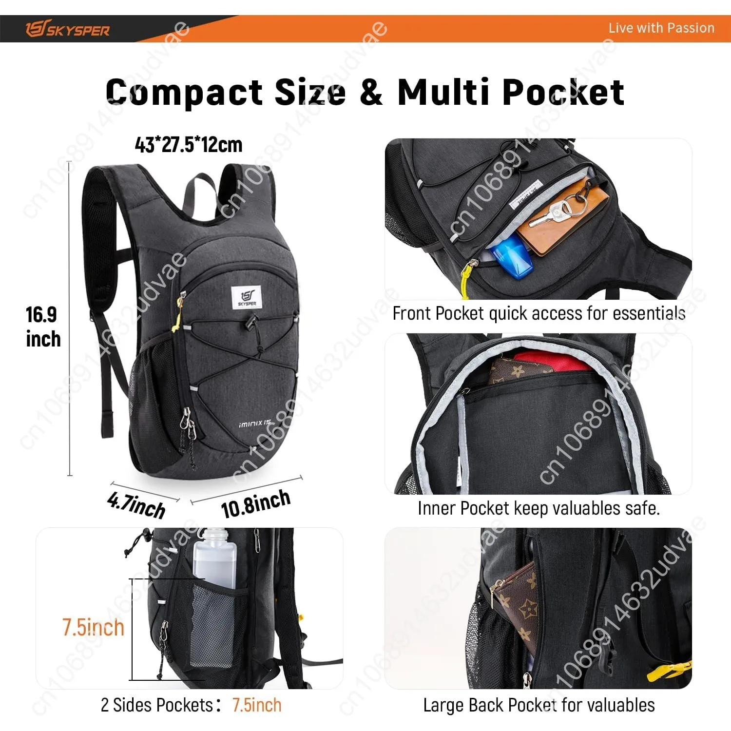 SKYSPER 15L/20L Foldable Hiking Backpack Lightweight Packable Travel Daypack with Chest Strap Small Folding Pack for Walking