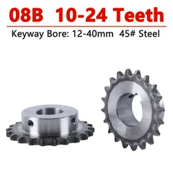1pc 08B Industrial Drive Sprocket Wheel 45# Steel Chain Gear 10 11 12 13 14 15 16 17 18 19 20 22 23 24 Teeth Bore 10-40mm