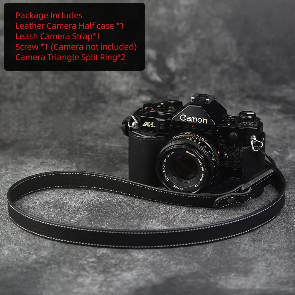 طقم حافظة جلدية لحقيبة Canon F1 مصنوعة يدويًا من الجلد الطبيعي نصف حافظة جلدية بحزام كتف ملحقات التصوير الفوتوغرافي حقيبة الكاميرا