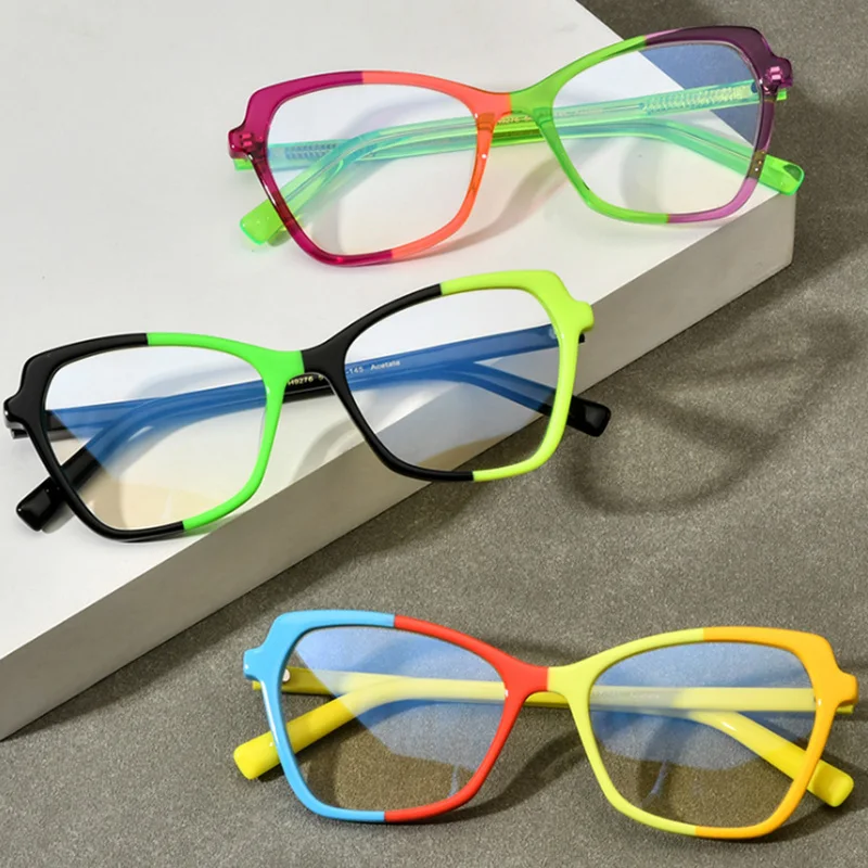 

Belight Optical Women Colorful Cat Eye Shape Acetate Vintage Retro Design Spectacle Frame Eyeglasses Precription Lens 19276