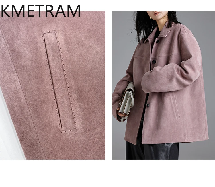 KMETRAM 100% Natural Sheepskin Genuine Leather Jacket Women Fashion Mid Length Female Coat 2025 Autumn New Outerwears пальто